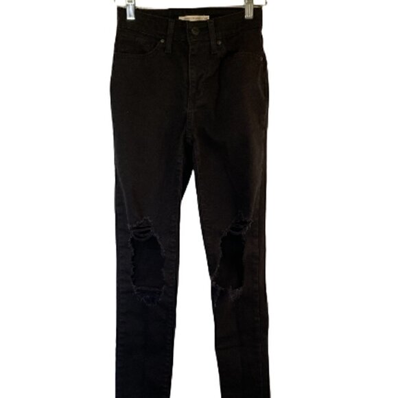 Levi's 721 Distressed Black High Rise Jeans - Picture 1 of 5